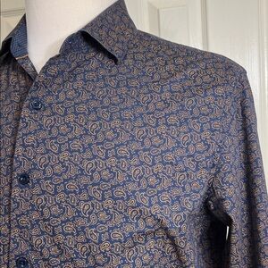 Consequence Mens Long Sleeve Dress Shirt Button Up Brown Paisley M